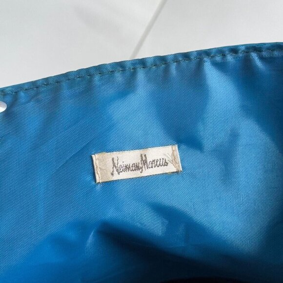 Large Blue Neiman Marcus Faux Snakeskin Tote Clean - Picture 4 of 8